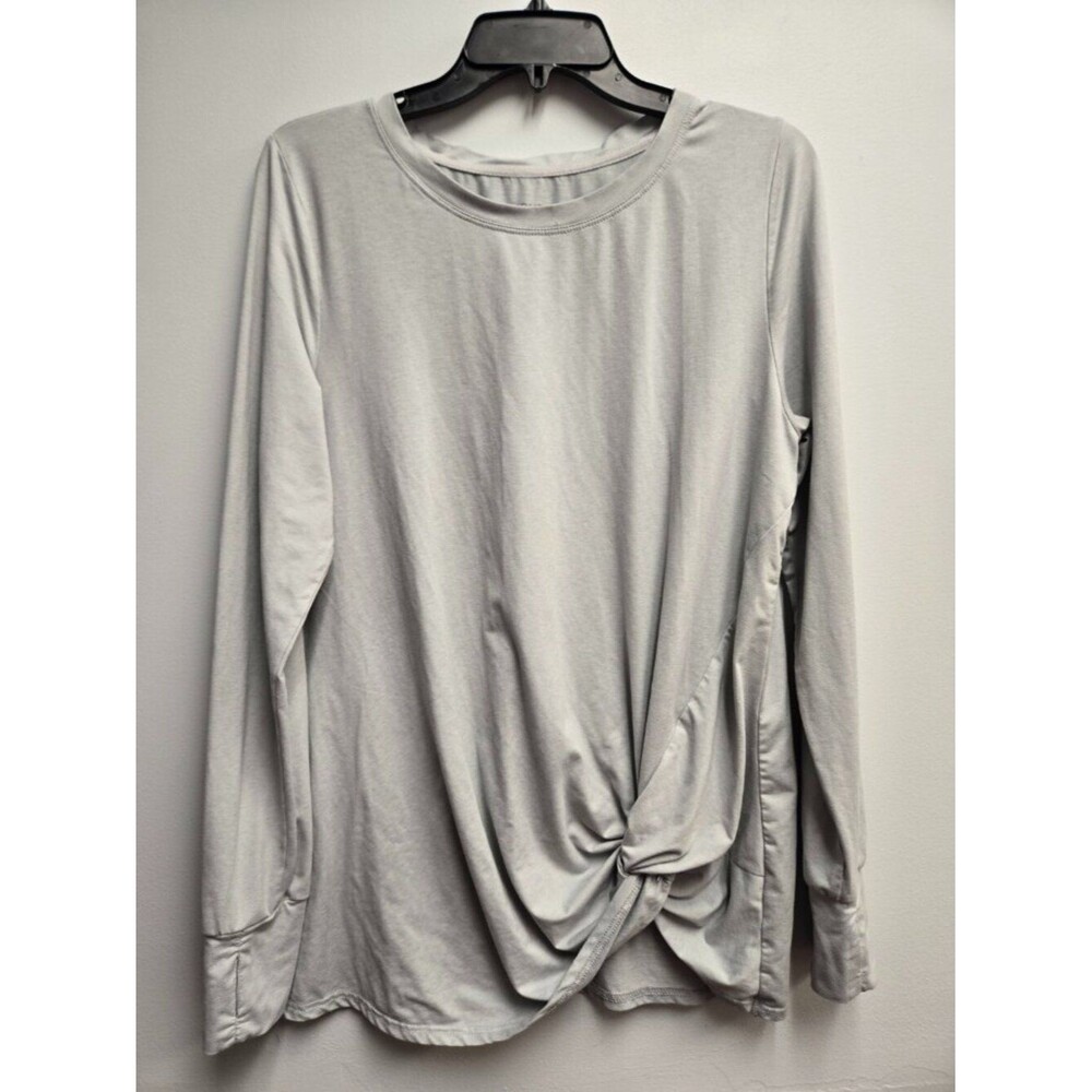 Jones New York Sport Gray Twist Front Top Thumb Holes Activewear L Performance